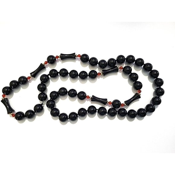 Black Onyx 32” Long Necklace Knotted Bead Mixed 10MM Round and 20MM See Pictures - Picture 2 of 16